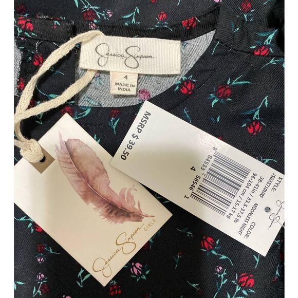 Jessica Simpson Girls Black Red Floral Ruffle Long Sleeve Dress NEW Size 4 - Picture 6 of 11